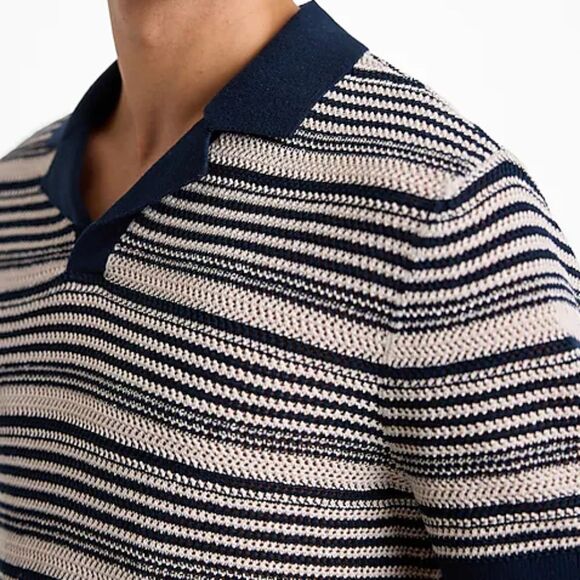 Striped Knit Linen-Blend Short Sleeve Sweater Polo Men's Size Large - Picture 4 of 9